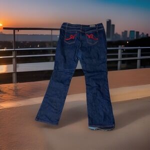 Rocawear Women's Blue Jeans‎ Size 18 Stretch Red Embroidered Pockets Hip Hop Y2K